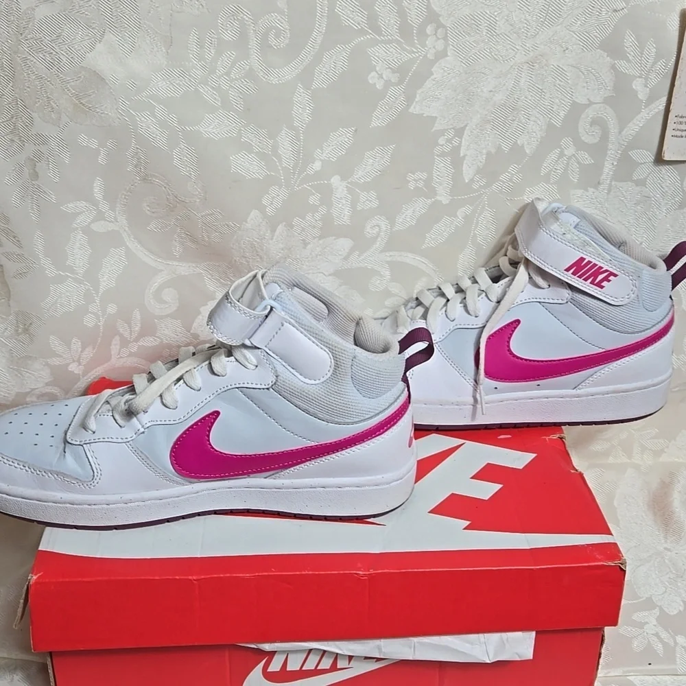 Nike Pink And White Court Borough Mid 2 Sneakers